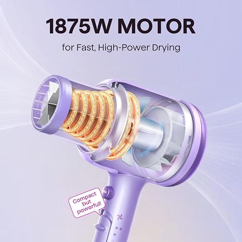 Wavytalk Blow Dryer with Diffuser, Blown Away Ionic Hair Dryer for Curly Hair with Comb, 1875W Fast Drying Blow Dryer with Ceramic Technology, 3 Attachments for All Hair Types, Light and Quiet, Purple thumbnail 3