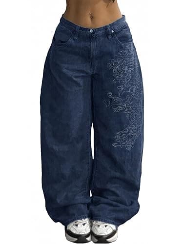 EMMIOL Women Boyfriends Hip Hop 90s Vintage Baggy Jeans Loose Denim Pants Mid-Low Waist Jeans thumbnail 2