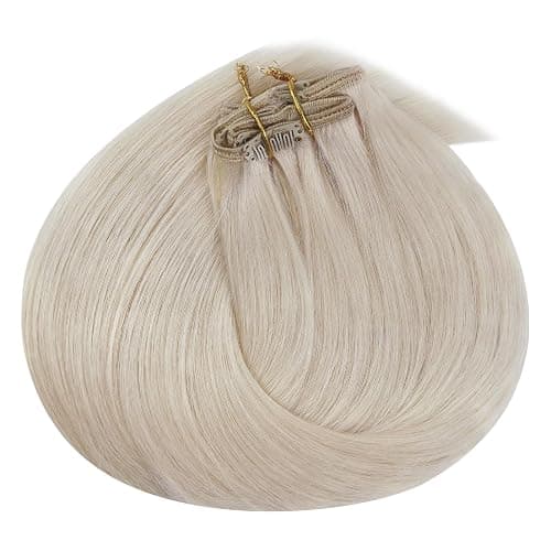 Ve Sunny Clip in Human Hair Extensions Platinum Blonde Clip in Hair Extensions Real Human Hair Clip on Extensions Human Hair Daily Use 120g 7pcs 16inch thumbnail 7