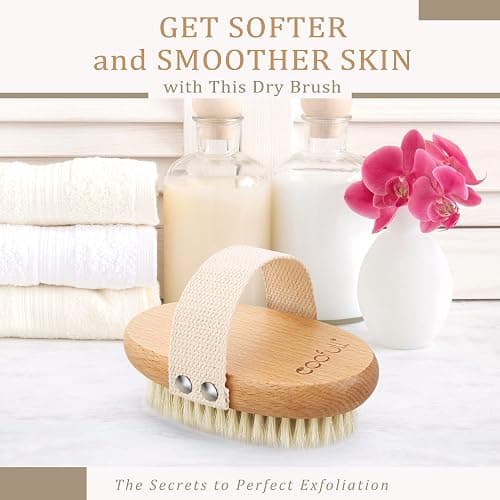 Brosse à sec pour le corps, Brosse exfoliante physique, Brosse masseuse pour le drainage lymphatique, Brosses anti-cellulite, Bois de hêtre naturel, 100% poils de sanglier (A) thumbnail 3