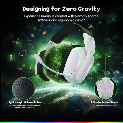 WESEARY Wireless Gaming Headset for PC, PS5, PS4, Switch, Mac, 2.4GHz Wireless Gaming Headphones with ENC Noise Canceling Microphone, Bluetooth 5.4, Cool Lighting, 50H Battery, 50mm Drivers thumbnail 7