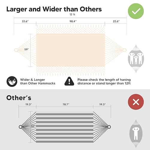SUNCREAT Portable Camping Hammock for Outside, Heavy Duty 2 Person Hammock Bed for Tree, Beige with Tassels thumbnail 5