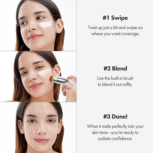ELROEL BLANC Cover Cream Stick V - Korean Color-Changing Foundation with Detachable Brush - Full to Medium Coverage Base Makeup (201 Light, 0.45 oz) thumbnail 4