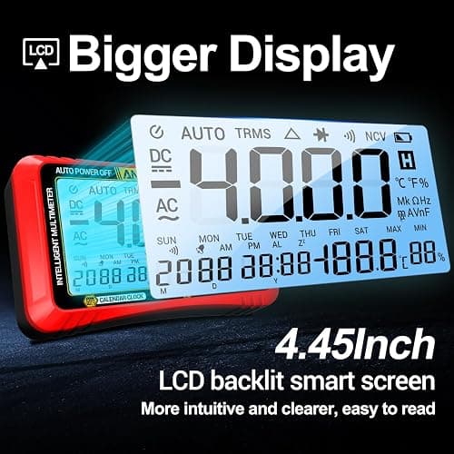 ANENG Digital Multimeter Tester,4000 Counts Voltage Tester,Auto-Ranging TRMS Volt Meter,Large LCD Ohm Meter Measures AC/DC Current,Voltage,Resistance, Diode,Continuity,Capacitance,Temperature(Red) thumbnail 3