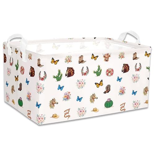 Western Rectangular Storage Basket, Highland Cow Cute Storage Bins Box with Handles, Cowskin Printed Shelf Basket Ideal for Kids Room Decor, Books, Organizing Clothes, Toys (Cute cow) thumbnail 7