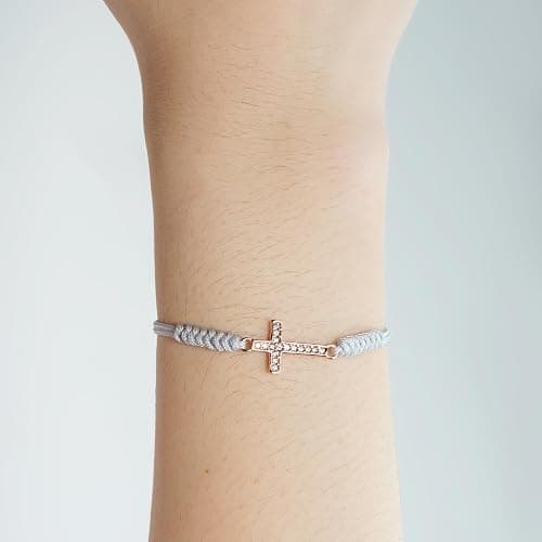 JENDEAR SHINE Rope Bracelet for Women, Hand Braided Rope Chain Adjustable, Birthday Friendship Graduation Gift for Women Girls Sisters Friends - Cross-gray thumbnail 4