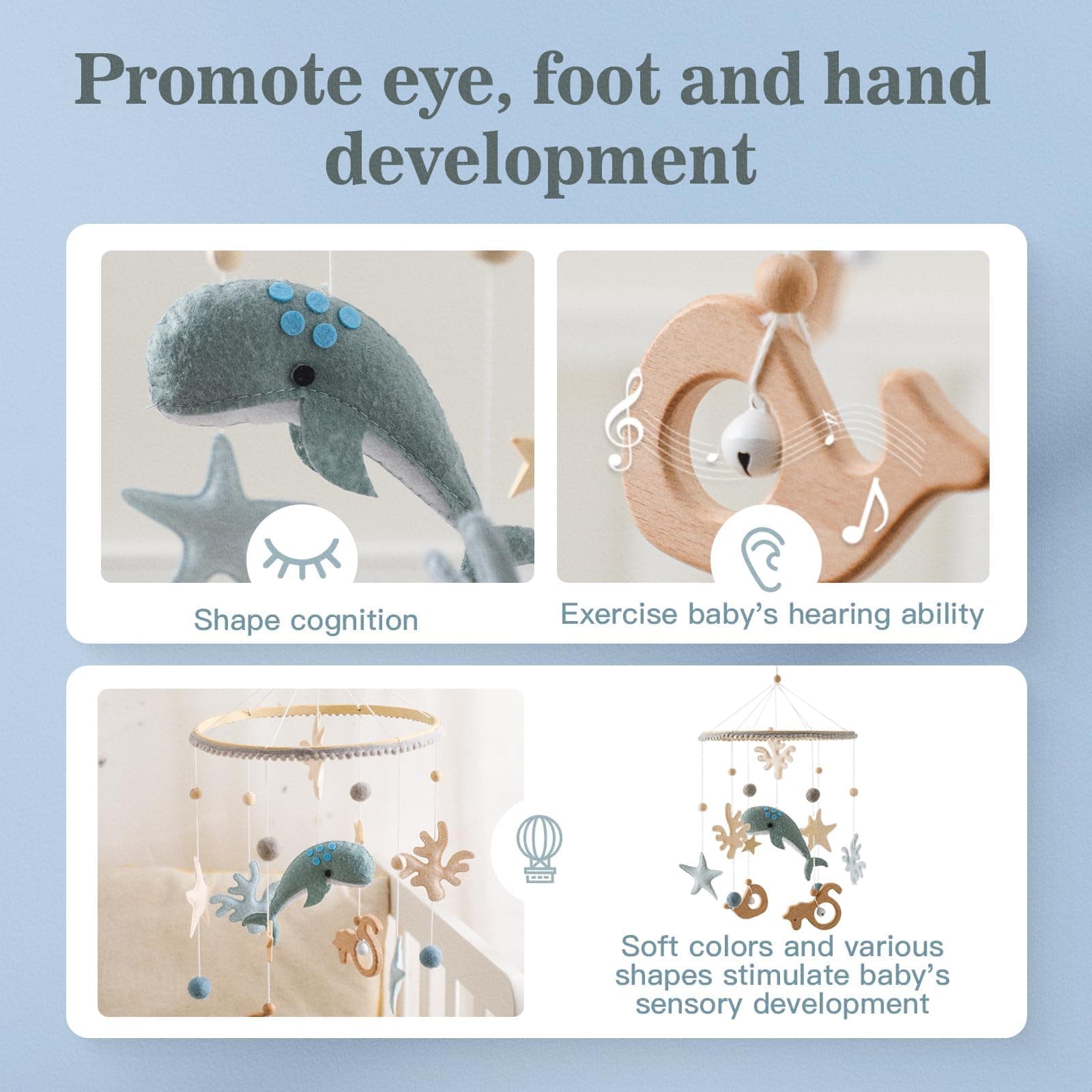 IEATFO Baby Mobile for Crib丨Baby Nursery Mobiles丨Handmade Felt Ocean Animal Mobile for Crib Baby Boys and Girls丨Woodland Nursery Decor for Infant Bedroom Hanging丨 Gender Neutral Baby Stuff(Ocean) thumbnail 3