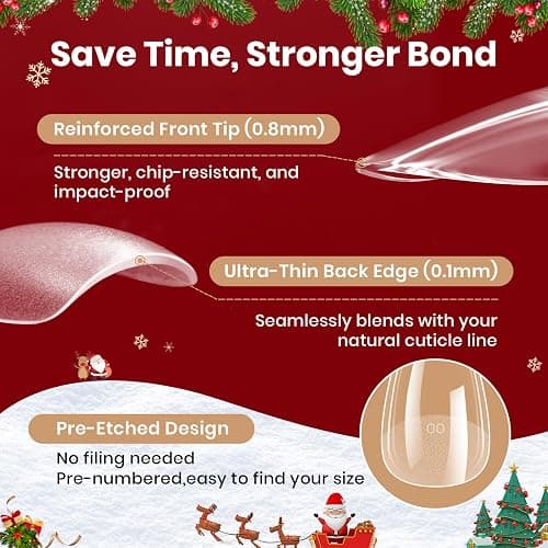 Beetles Gel Nail Kit Flat-X, Almond Short, 320pcs 16 Sizes, with 15g Hands-free Solid Nail Glue Gel, Mini Lamp, Christmas Limited Set, Pre-Etched Half Matte Nail Extension Set for Home DIY thumbnail 5