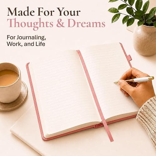Lined Journal Notebook Hardcover Leather Bound 200 Pages A5 Pink Cute Diary | College Ruled 5.8x8.3" Journaling Notebooks for Women, Floral Aesthetic Journals for Writing, Small Travel Daily Note Book thumbnail 3