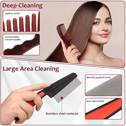 Dandruff Comb, 2 Pcs Scalp Sweep Detoxing Hair brush Set for Dandruff Removal, Scalp Build Up Remover and Stainless Steel Fine Tooth Comb for Scalp Massage Combs thumbnail 2