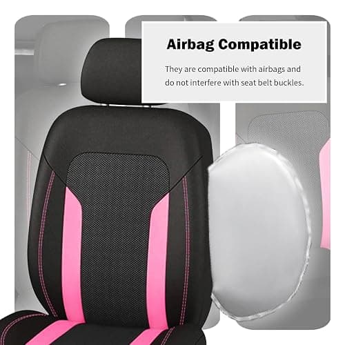 2 Pack Universal Car Seat Cover with Breathable Mesh Backrest,Comfortable Car Seat Protector with Foam Padding and Retaining Buckle,Highly Elastic Car Seat Covers Full Set (Pink) thumbnail 6