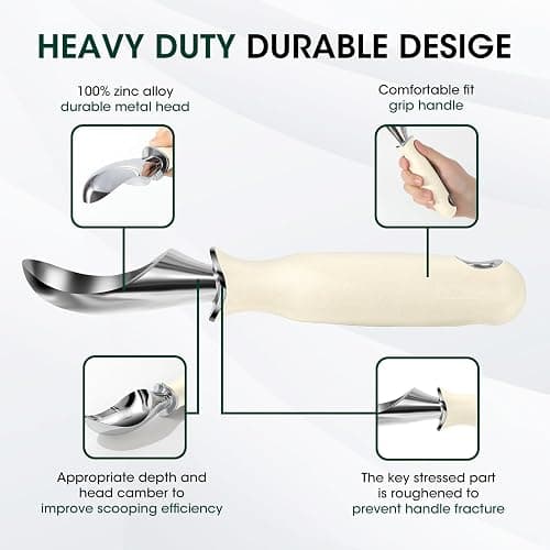 Beneno Heavy Duty Ice Cream Scoop - Upgraded Anti-Fracture Design, Comfortable Grip Long Handle, Effortless Scooping & Dishwasher Safe, Cream thumbnail 2
