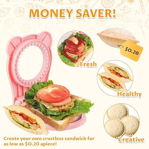 CHICHAUS Uncrustable Sandwich Maker,Sandwiches Pocket Circle Shape 3.7Inch Sandwich Cutter and Sealer,Sandwich Cutter for Kids Breakfast and lunchboxes (Pink) thumbnail 4