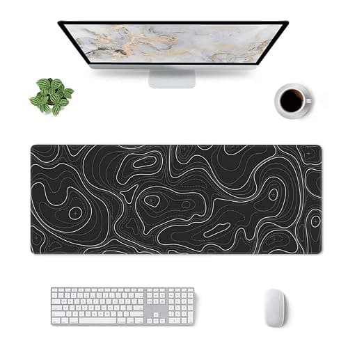 Large Gaming Mouse Pad Black Topographic Contour Mouse Pad Extended XL Long Mousepad Big Desk Mat with Stitched Edges & Nonslip Rubber Base for Company Office Work, 31.5 X 11.8 Inch thumbnail 8