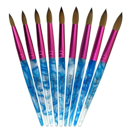 PANA USA Acrylic Nail Brush Pure Kolinsky Hair Acrylic White Swirl Blue Handle with Pink Ferrule Round Shaped - Size 12 thumbnail 6