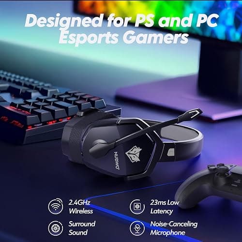 NUBWO Wireless Gaming Headset with Mic for Ps5 Ps4 PC, Zero Interference, 100-Hour Battery All-Day Play, 23ms Sync​ for Gamers, Triple Mode All Devices Compatible - Gray thumbnail 2