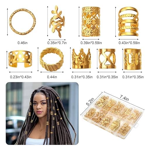 CPOXITI 220Pcs Hair Jewelry for Dreadlock, Metal Hair Charms for Women, Gold Braids Rings Cuffs Clips for Hair Braids, Loc Jewelry Dreadlock Accessories thumbnail 2