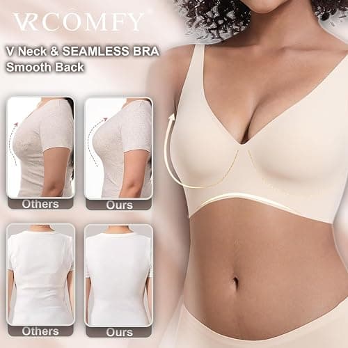 Jelly Wireless Bra for Women, Push Up Seamless T-Shirt Bras, Comfortable Plunge No Underwire Bra with Adjustable Straps thumbnail 4