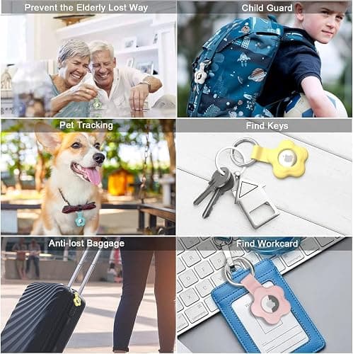 Flower AirTag Holder for Apple AirTag, Silicone Case Key Ring Pink & Green | Cute silicone AirTag holder protects your tracker from scratches and attaches easily to pets, keys, bags, and backpacks. thumbnail 4
