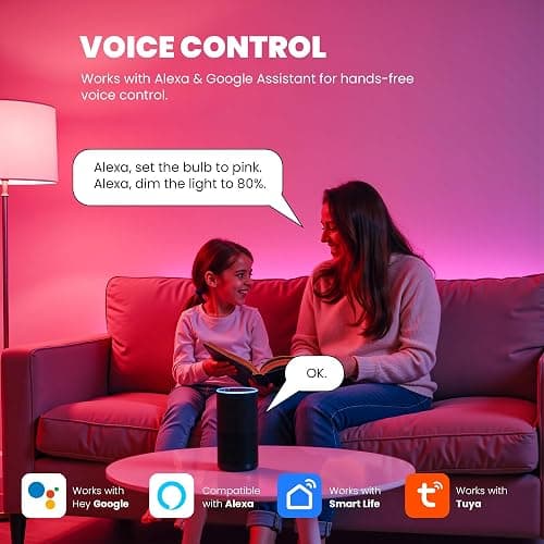 UPXNBOR E27 Smart Bulb, Alexa Light Bulb A19, WiFi Smart Light Bulb 9W, 16 Million Colours, Dimmable RGB, Works with Alexa & Google Assistant, Schedule & Timer, Energy Saving, 2.4GHz Only, 1 Pack thumbnail 4