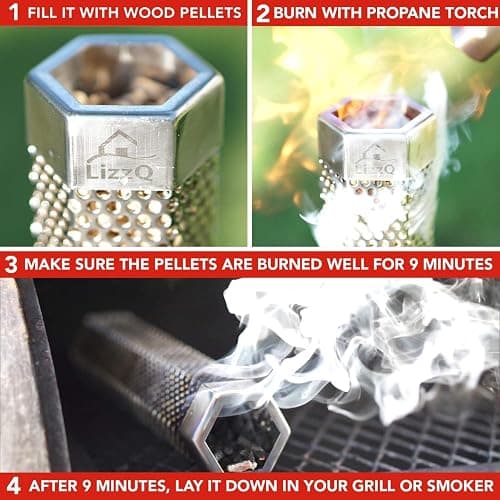 LIZZQ Premium Pellet Smoker Tube 12" (Set of 2) - 5 Hours of Billowing Smoke, Hot or Cold Smoking, for Any Grill or Smoker, An Easy and Safe Way to Provide Smoking, Free eBook Grilling Ideas & Recipes thumbnail 4