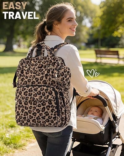 fufazfo Corduroy Diaper Bag Backpack, Large Capacity Multifunction Baby Diaper Bags for Women, Insulated Bottle Pockets & Pacifier Case, Stylish Travel Nappy Changing Bags for Mom Dad (Leopard Brown) thumbnail 8