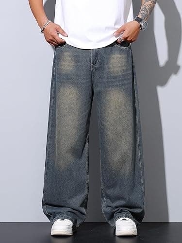 DFGIGT Mens Wide Leg Baggy Jeans Y2k Casual Fashion Loose Denim Pants Work Office Streetwear thumbnail 2