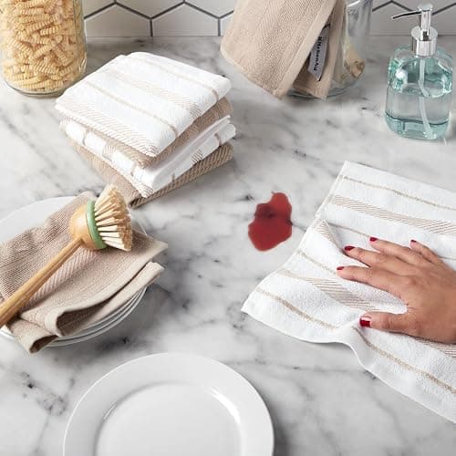 KitchenAid Albany Dishcloth 8 Pack Set, Milkshake/White, 12"x12" thumbnail 2