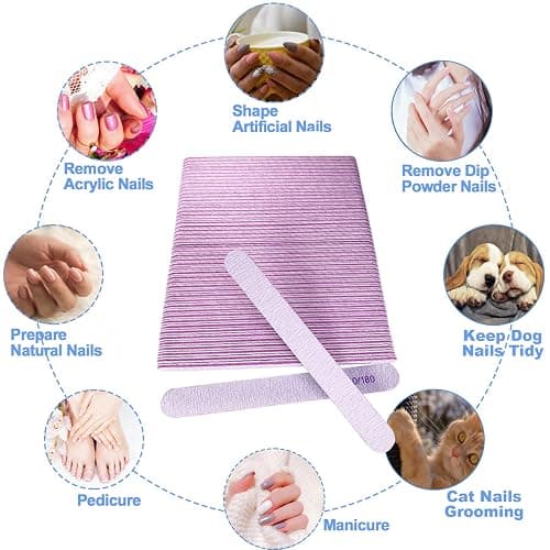 50 Pcs Nail File, Emery Board Nail Files for Acrylic Nails and Natural Nails, 100/180 Grit Double Sided Fingernail File Gel Nail Professional Reusable Washable Manicure Pedicure Kit Set Gray thumbnail 7