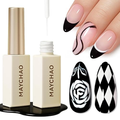 MAYCHAO Gel Liner Nail Art Polish Black and White 2pcs Set 8ml Build in Thin Brush for Swirl/Euphoria French Tips Manicure Painting DIY at Home - Image 1