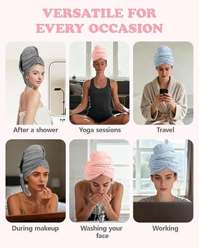FUFUSING Plush Microfiber Hair Towel Wrap for Women, Extra Large 24×39 in Absorbent Quick Dry Turban for Curly Hair, Super Soft Anti-Frizz Drying Towel, 2-Pack thumbnail 7