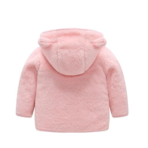 Toddler Boys Girls Hooded Jacket Fleece Hoodie Winter Warm Solid Color Teddy Coat Zip-up Bear Ear Sweater Fall Clothes thumbnail 3