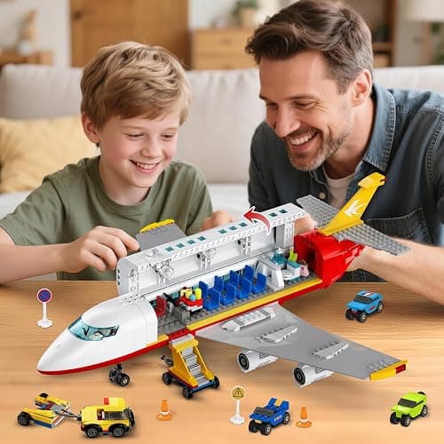 HOGOKIDS 2 Style City Airplane Building Set with LED Light - Large Plane Building Blocks Switch Passenger & Cargo Projectile Toy with 3 Cars, Planes Model Toys Gifts for Adults Boys Girls Age 6-12+ thumbnail 2