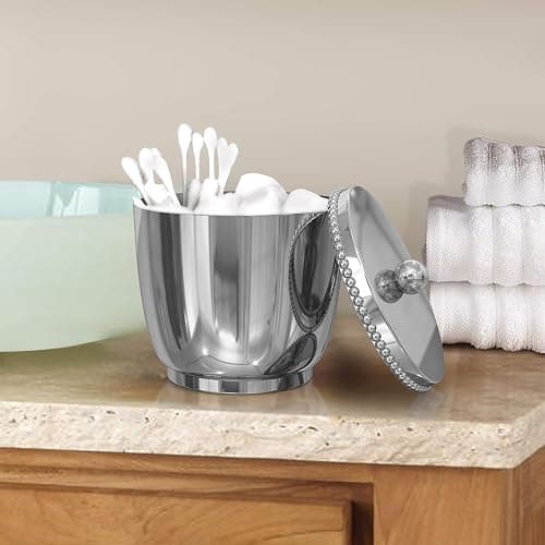 nu steel 18/8 Stainless Steel Chic Collection Beaded Q-tip Dispenser for Bathroom, Vanity Storage Organiser, Canister Jar Swabs, Cotton Balls, Shiny Finish, Clear (CHC1H) thumbnail 5