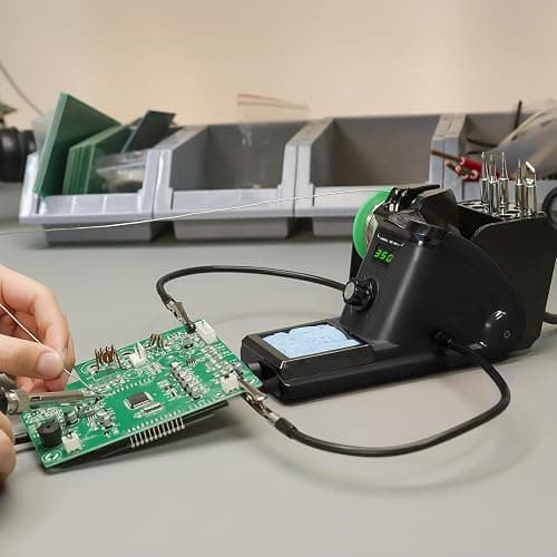 YIHUA 926 III 60W Digital Display Soldering Iron Station Kit w 2 Helping Hands, 6 Extra Iron Tips, Lead-Free Solder, Solder Sucker, S/S Tweezers, °C/ºF Conversion, Auto Sleep & Calibration Support thumbnail 2