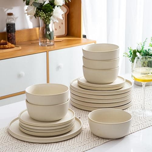 AmorArc Stoneware Dinnerware Sets for 6,Reactive Ceramic Plates and Bowls Set,Highly Chip and Crack Resistant | Dishwasher & Microwave Safe | Round Dishes Set Service for 6 (18pc) thumbnail 2