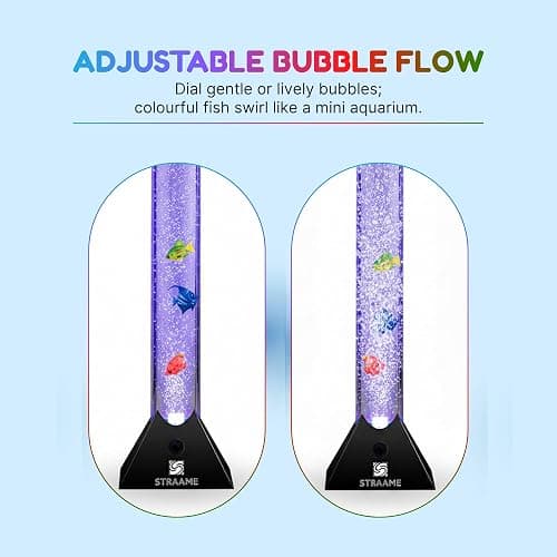 Straame 90cm Bubble Fish Lamp, Colour Changing LED Light, Sensory Room Decor & Mood Lamp, Includes Artificial Tropical Fish, Adjustable Bubble Tube, Plug-in Power, Black Base thumbnail 4