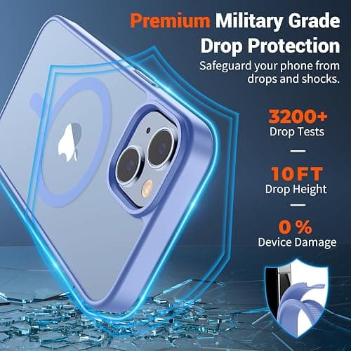 SUPFINE Magnetic for iPhone 14 Case & iPhone 13 Case (Compatible with MagSafe)(Military Grade Drop Protection) Slim Translucent Matte Shockproof Phone Cover,Blue Purple thumbnail 3