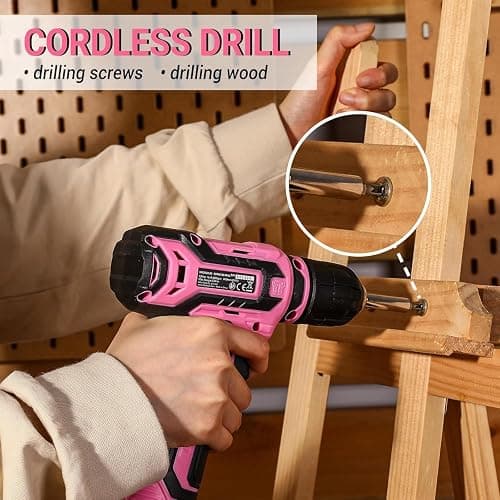 Pink Drill Tool Set Kit DEKOPRO Power Cordless Drill Tool Box with 12V Electric Pink Drill Driver Set for Women Home Hand Repair Tools Sets Drills Case thumbnail 6