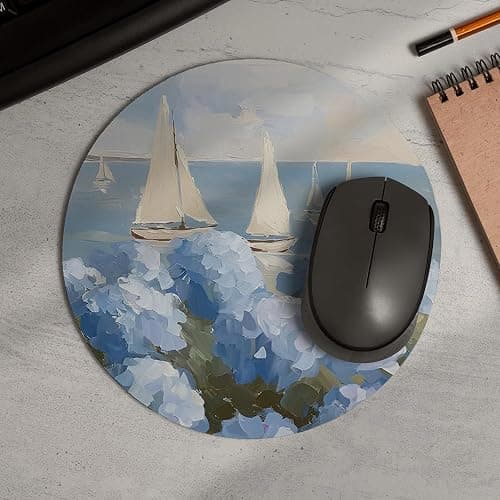 KDHTY Coastal Blue Hydrangea Light Blue Mousepad,Girly Floral Mouse Pad Aesthetic Desk Accessories,Summer Travel Mouse Pad with Non-Slip Rubber Base,Coastal Desk Accessories for Women,8.7x8.7 in thumbnail 3