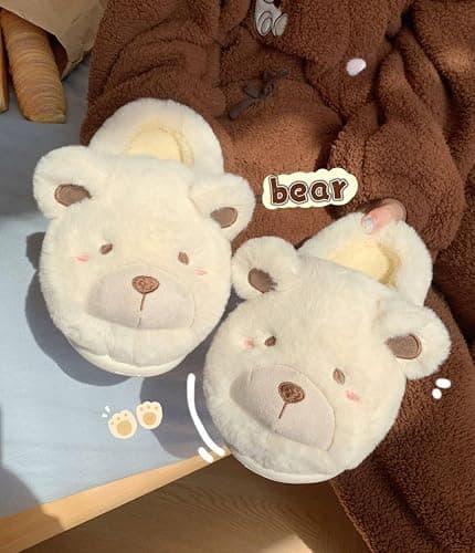 conrtems Winter home warm Baotou cotton slippers girl heart cute plush bear soft bottom slippers. thumbnail 9