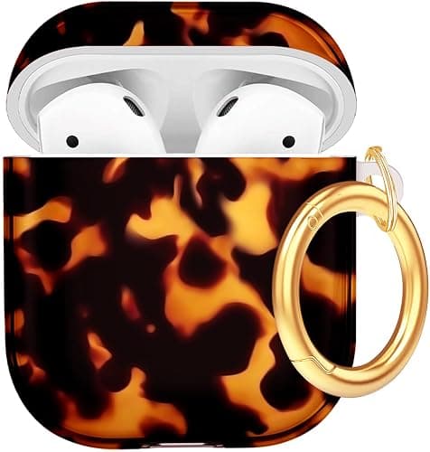 Case for Airpods 2/1 Gen,Shell Pattern Airpods 2nd/1st Generation Cover Protective Skin Girl Women with Keychain for Apple iPod 2nd/1st Gen - Tortoiseshell thumbnail 2