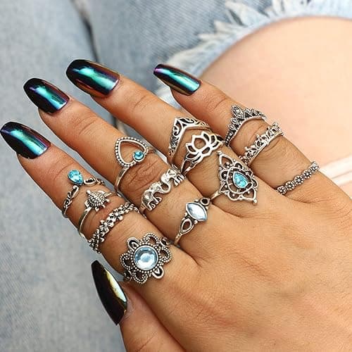 82 Pcs Vintage Gold Silver Knuckle Rings Set for Women, Bohemian Stackable | Midi Rings Pack, Boho, Retro Stone, Stacking Joint Finger Rings thumbnail 4