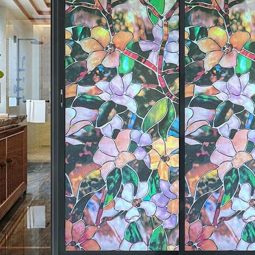 JOLIHOME Sichtschutz Folie Buntglas Fensteraufkleber Klebefrei Mattiert Vinyl Folie Statisches Kleben Rollen für Dusche und Bad Wärmekontrolle Bunte Orchideen 44.5x200cm thumbnail 3