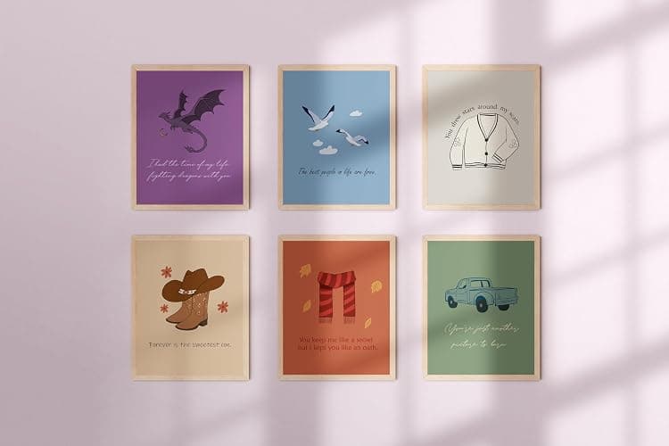 TwoDays Taylor Music Inspired Posters, Eras Album Wall Art for Fans Gifts, Song Lyrics Room Decor for Bedroom. (8" X 10", Set of 6, UNFRAMED) thumbnail 7