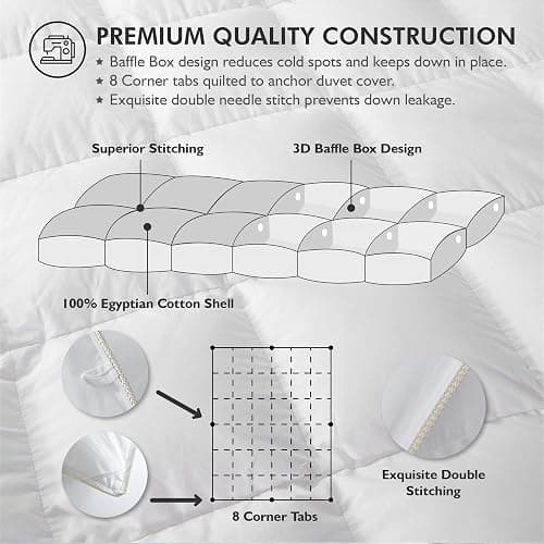 Luxurious White Solid Medium Weight, Palatial King Size Goose Feathers Down Comforter for All-Season Weather, 120 X 98 inches, Premium Baffle Box, 100% Egyptian Cotton Cover, 85 oz. Fill Weight thumbnail 5