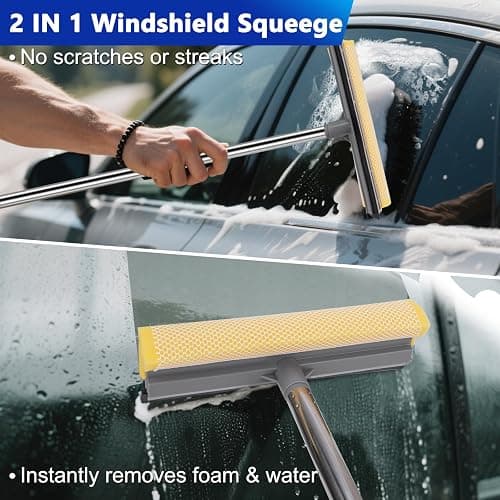 THINKWORK Car Wash Kit, Car Washing Brush with Long Handle, Extendable Car Wash Brush Mop with 2-in-1 Windshield Squeegee and 9Pcs Detailing Brush, Gray Car Detailing Kit Gift for Men thumbnail 5