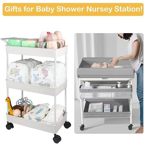Volnamal Baby Diaper Caddy, Plastic Movable Cart for Newborn Nursery Essentials Diaper Storage Caddy Organizer for Changing Table & Crib, Easy to Assemble, Beige thumbnail 7