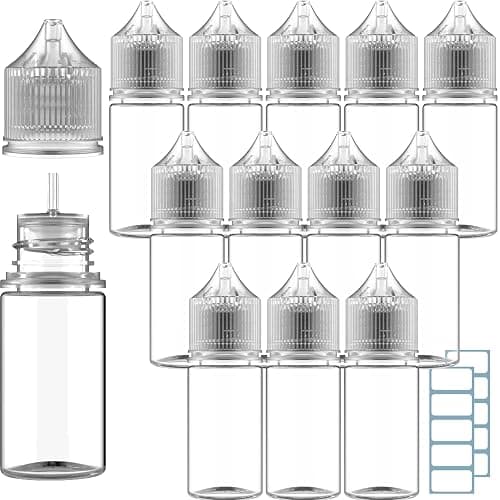 12 x 1OZ /30ML Bottles E liquid Empty Dropper Plastic Eliquid Chubby Unicorn Squeezable e-Cigarettes eCigs + 10 labels for Vaping Ink Food Grade Oil Paints 1 OZ 30 ML - Image 1