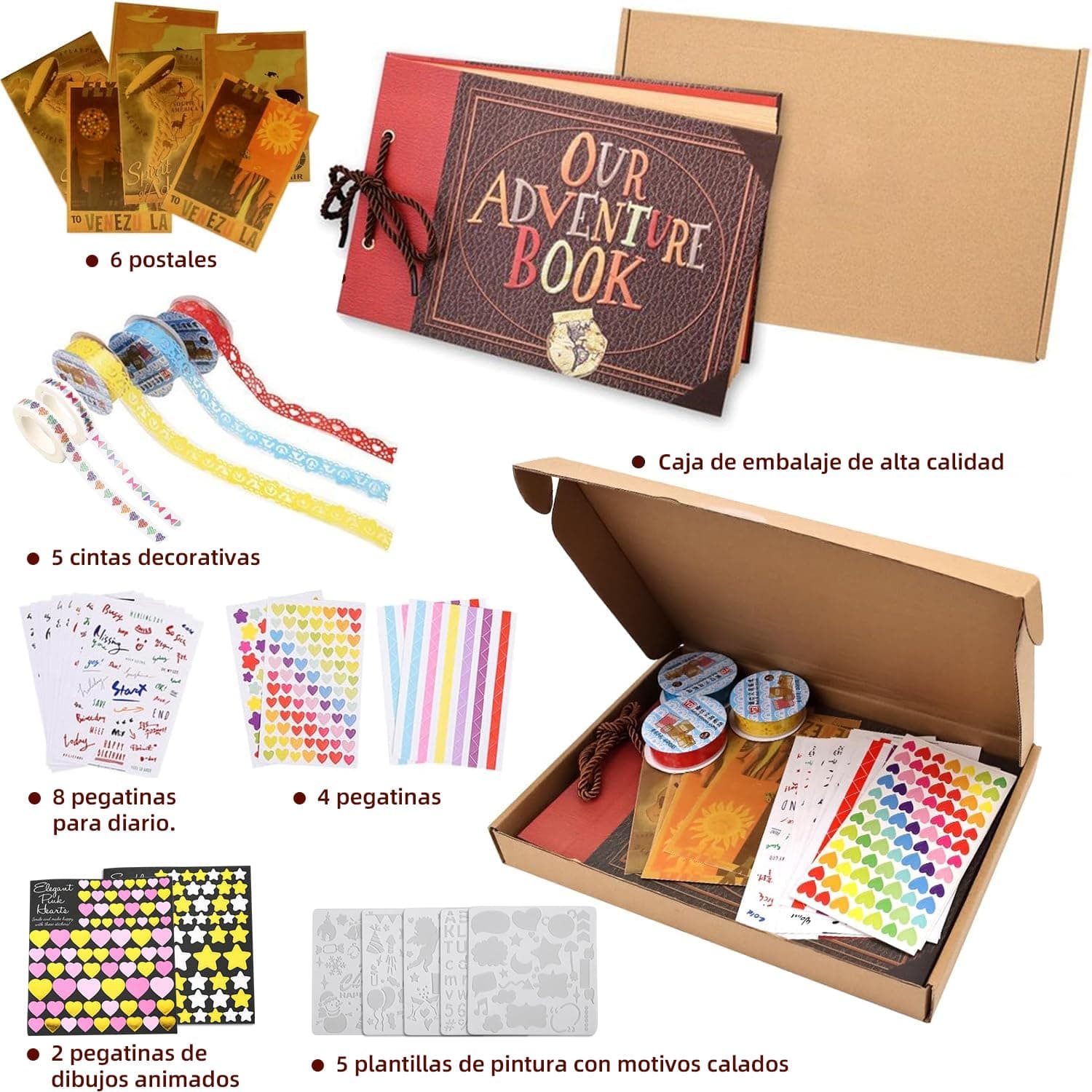 Album de Fotos Nuestro Libro de Aventuras–DIY Scrapbook Kit Hecho a Mano,80 Páginas Expandible para Parejas,Regalo de Aniversario,Novios,Bodas o Familias (Incluye Adhesivos y Decoraciones) (Estilo Ⅰ) thumbnail 4